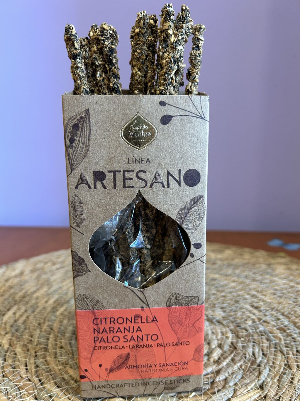 INCIENSO ARTESANO CITRONELLA, NARANJA Y PALO SANTO SAGRADA MADRE