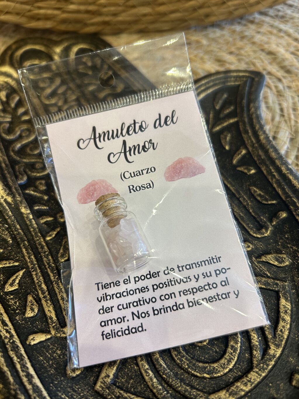 AMULETO DEL AMOR - FRASCO DE MINERALES DE CUARZO ROSA (5G)