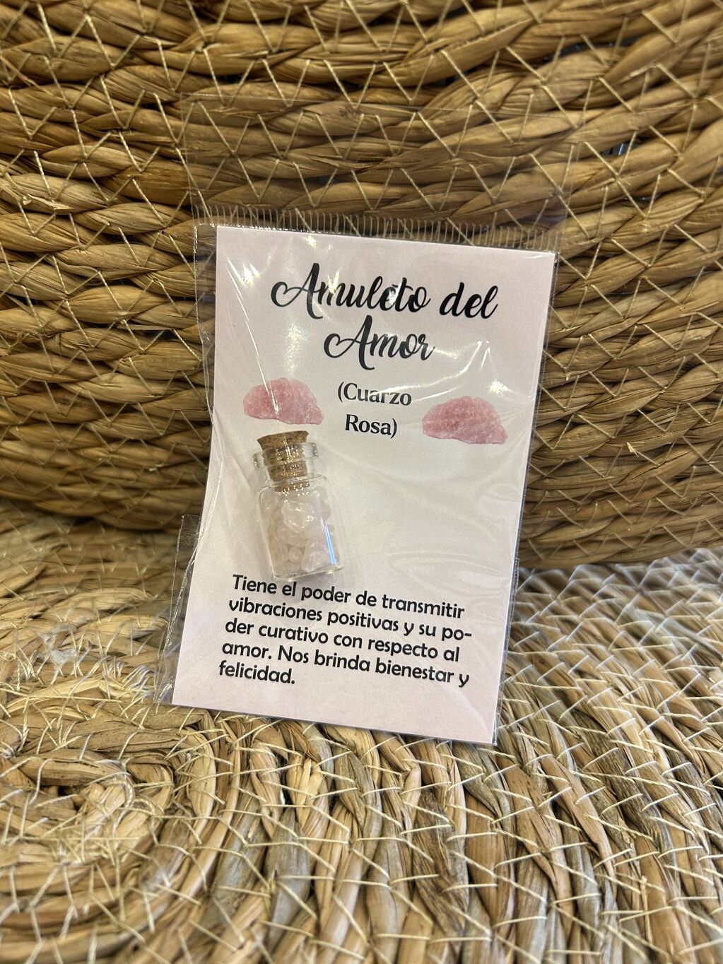 AMULETO DEL AMOR - FRASCO DE MINERALES DE CUARZO ROSA (5G)